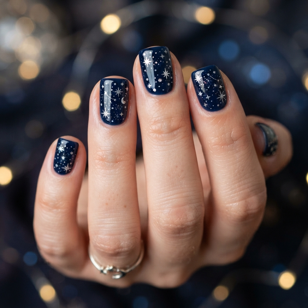 30 Blue Christmas Nails Ideas: to Try This Holiday Season 14 Midnight Blue Starry Nail Ideas
