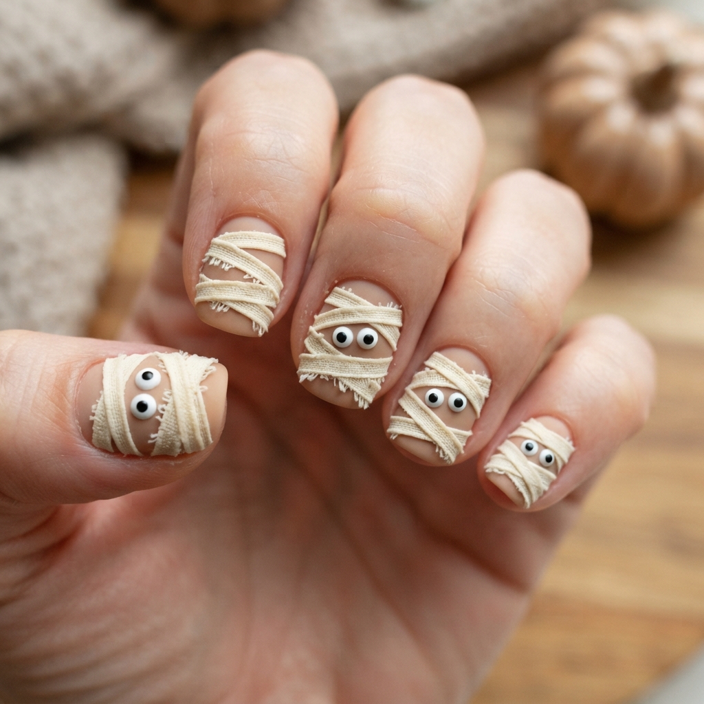 30 Cute Halloween Nails Ideas: Spooky, Fun & Adorable Nail Designs 23 Cute Mummy Nail Ideas