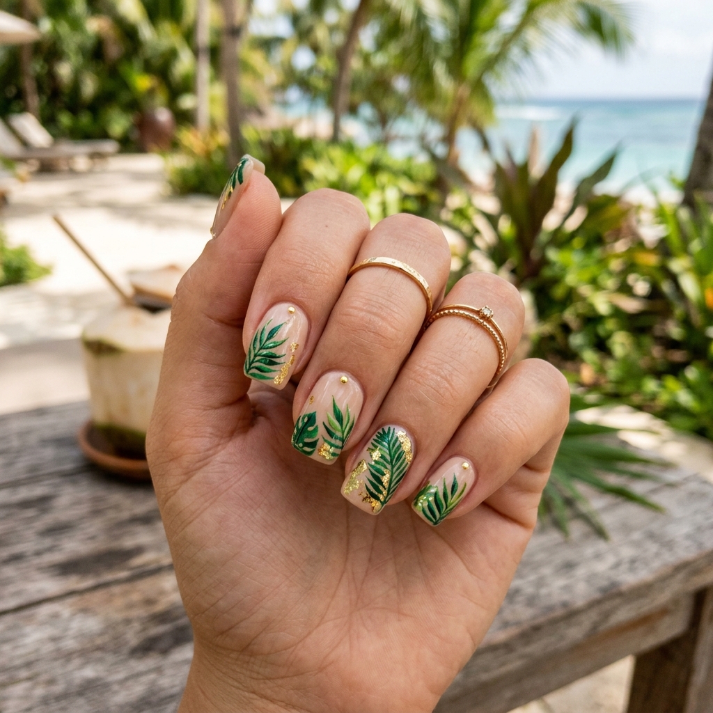 30 Tropical Vacation Nails Ideas: Your Ultimate Inspiration Guide 3 Palm Leaf Nail Ideas