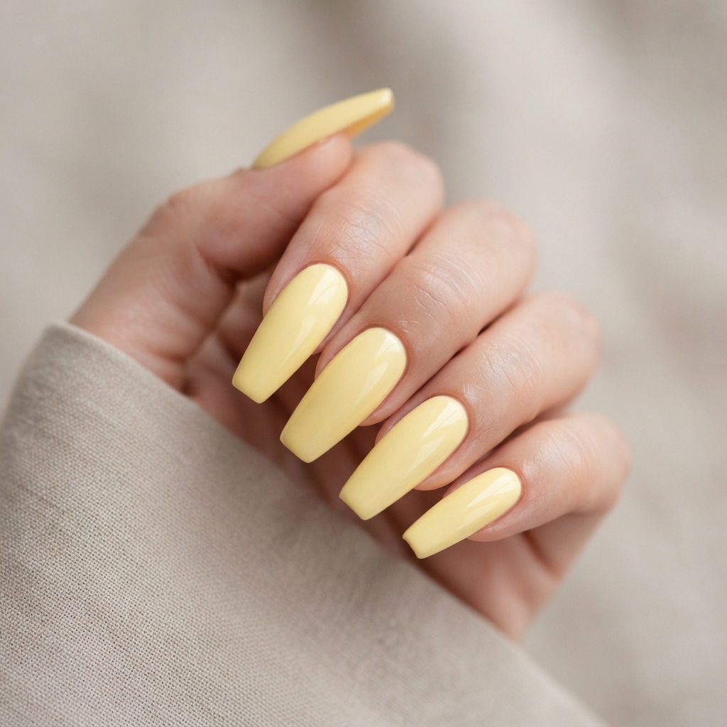 Pastel Yellow Coffin Nail Ideas