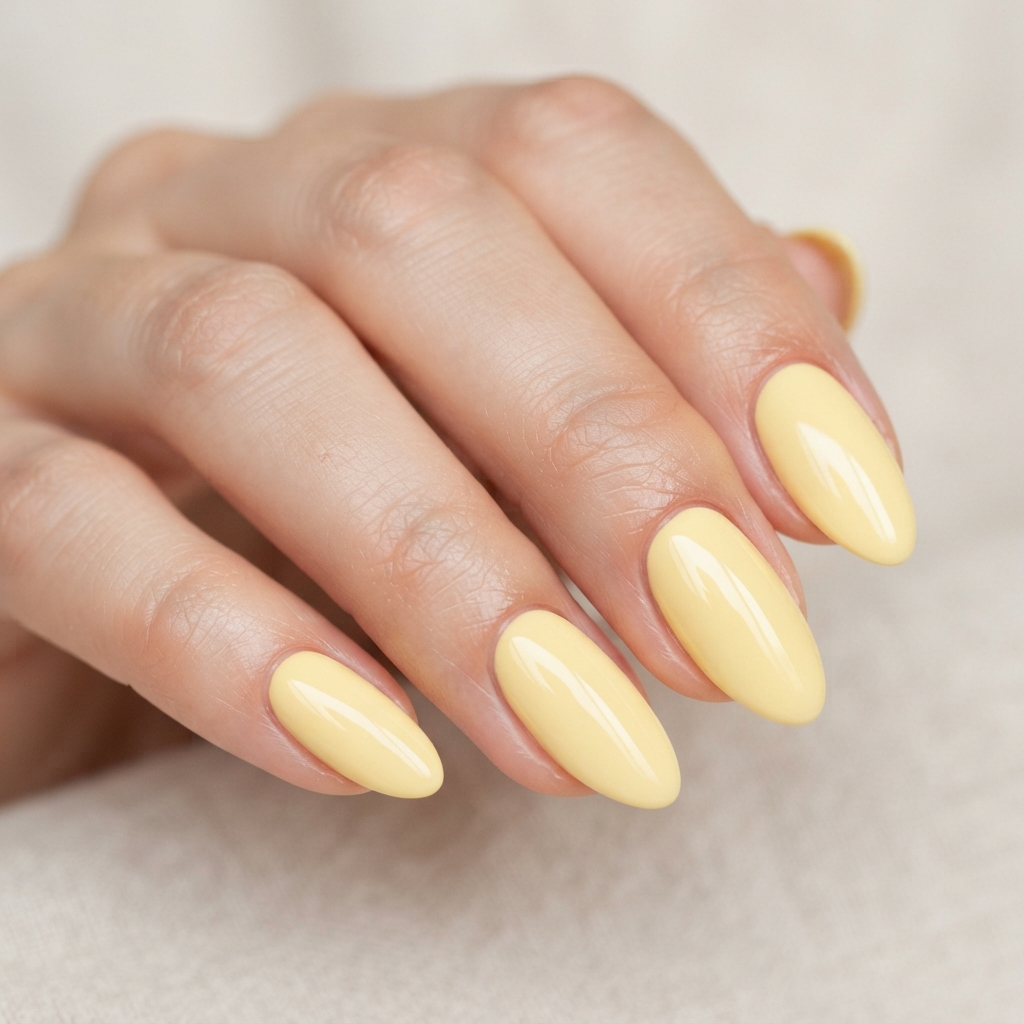 Pastel Yellow Glossy Nail Ideas