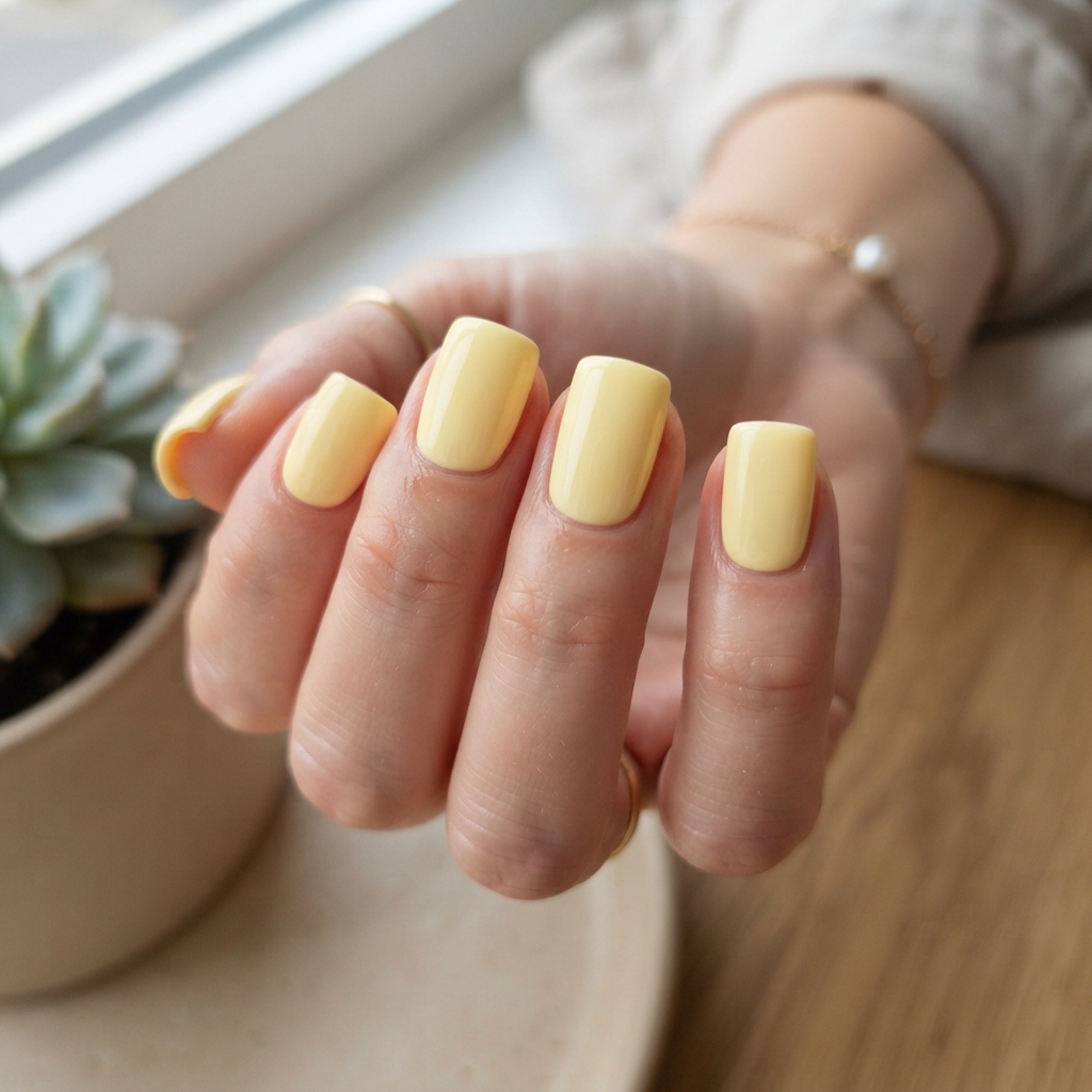 Pastel Yellow Square Nail Ideas