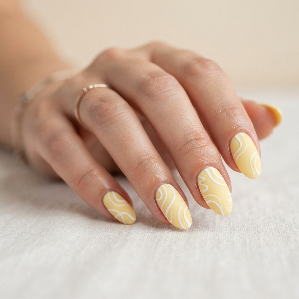 Pastel Yellow Swirl Nail Ideas