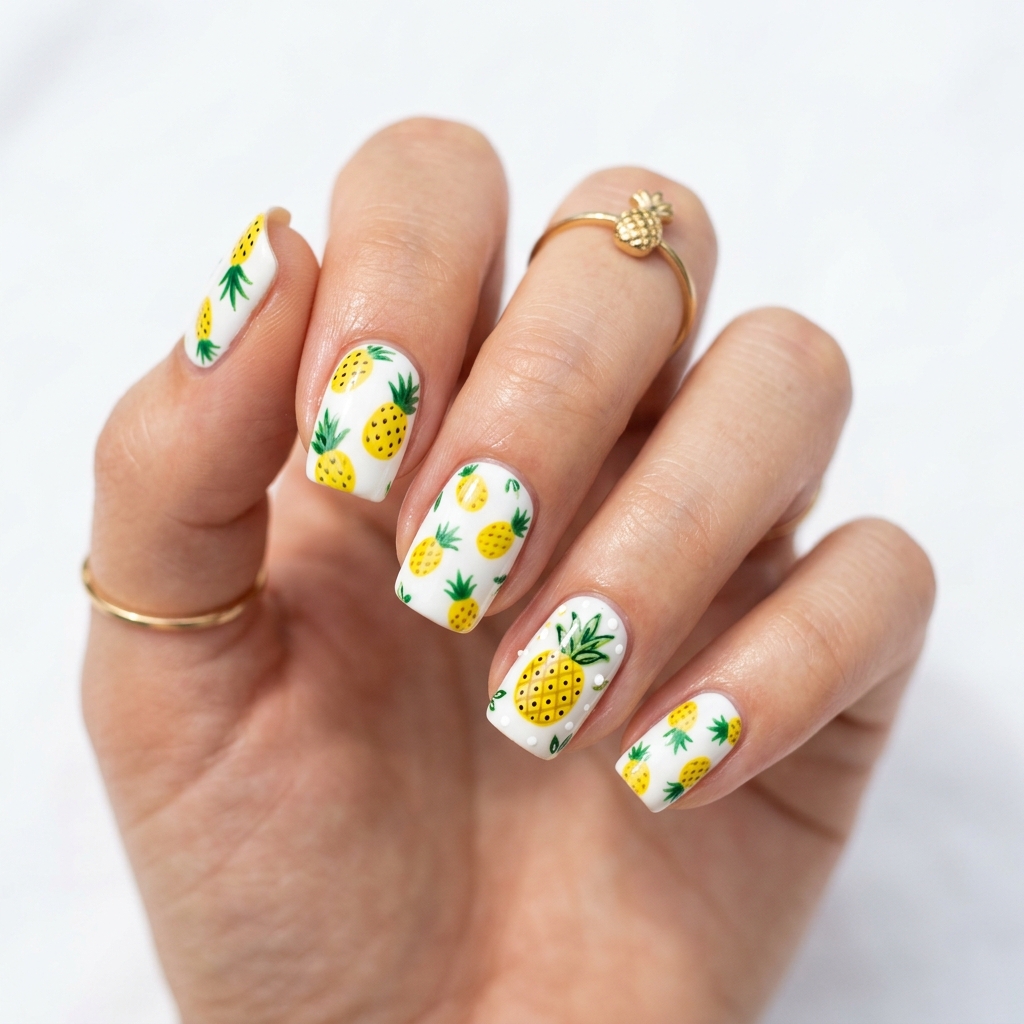 30 Tropical Vacation Nails Ideas: Your Ultimate Inspiration Guide 8 Pineapple Print Nail Ideas
