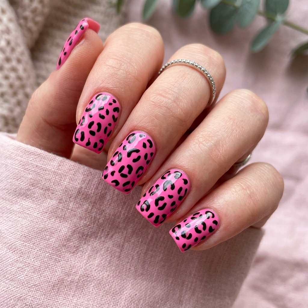 Pink Cheetah Print Nail Ideas