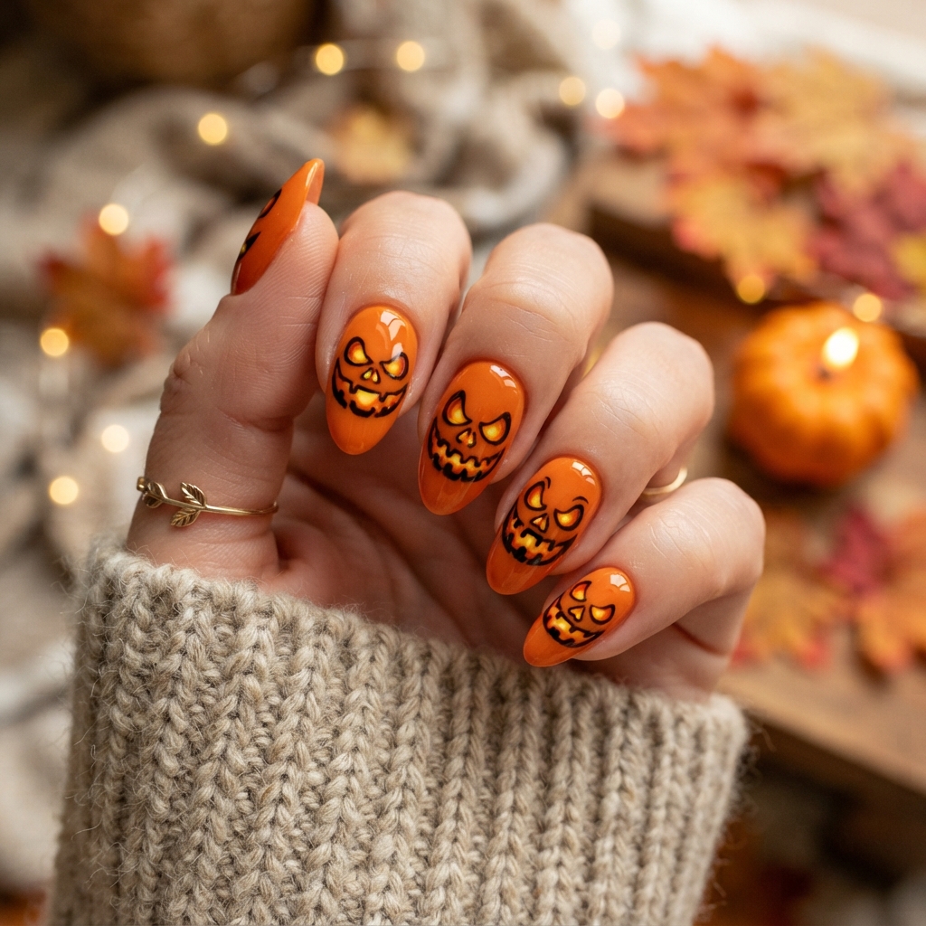 30 Simple Halloween Nails Ideas: Cute & Easy Spooky Nail Designs 22 Jack O Lantern Simple Halloween Nails