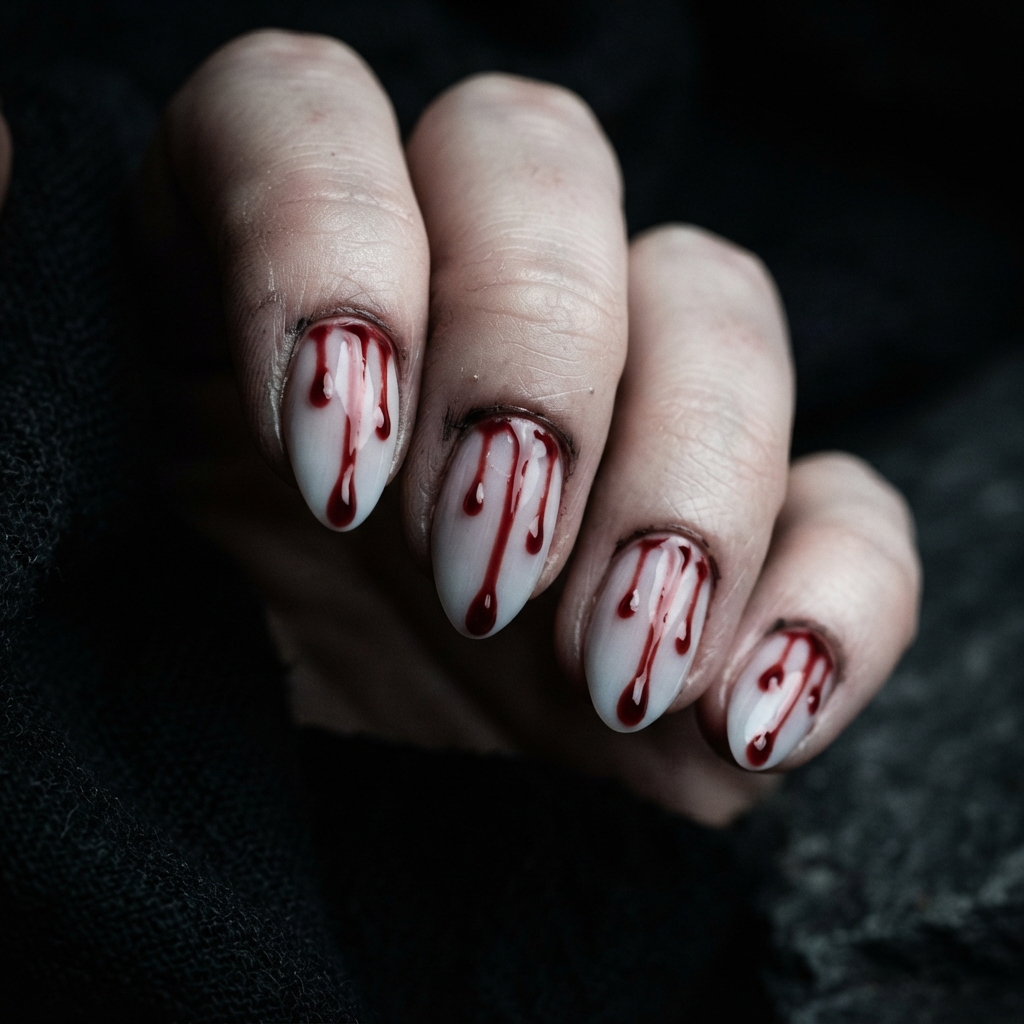 30 Simple Halloween Nails Ideas: Cute & Easy Spooky Nail Designs 12 Blood Drip Simple Halloween Nails