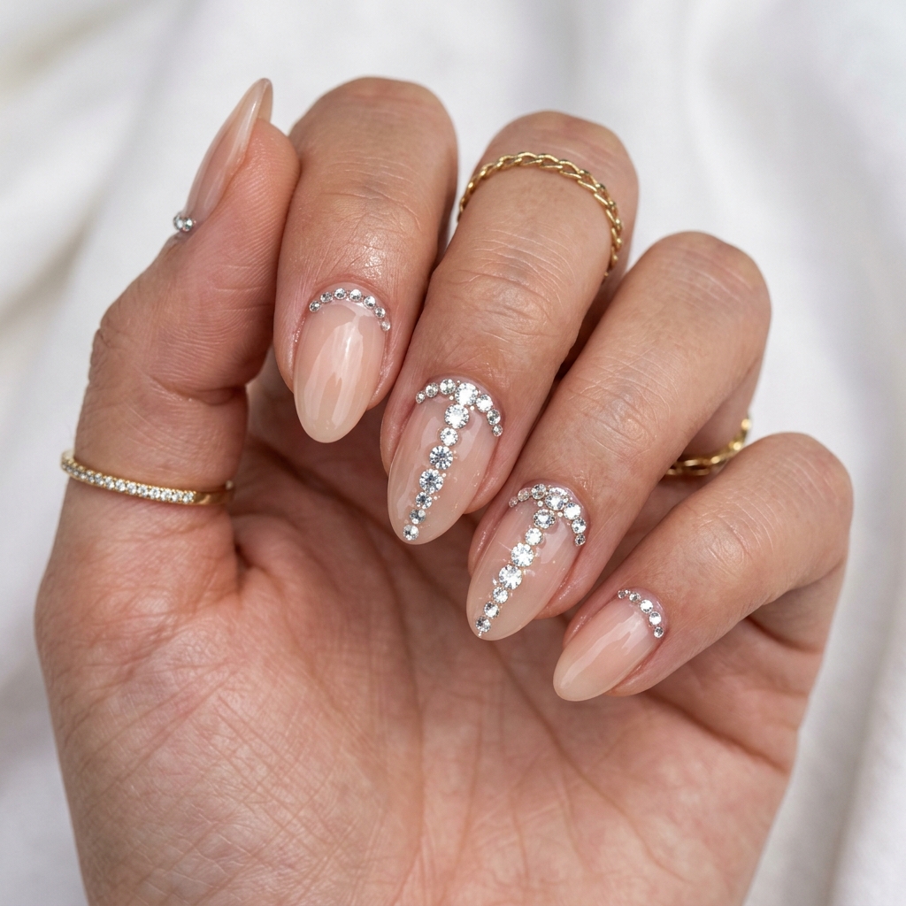 Rhinestone Short Almond Acrylic Nails Ideas