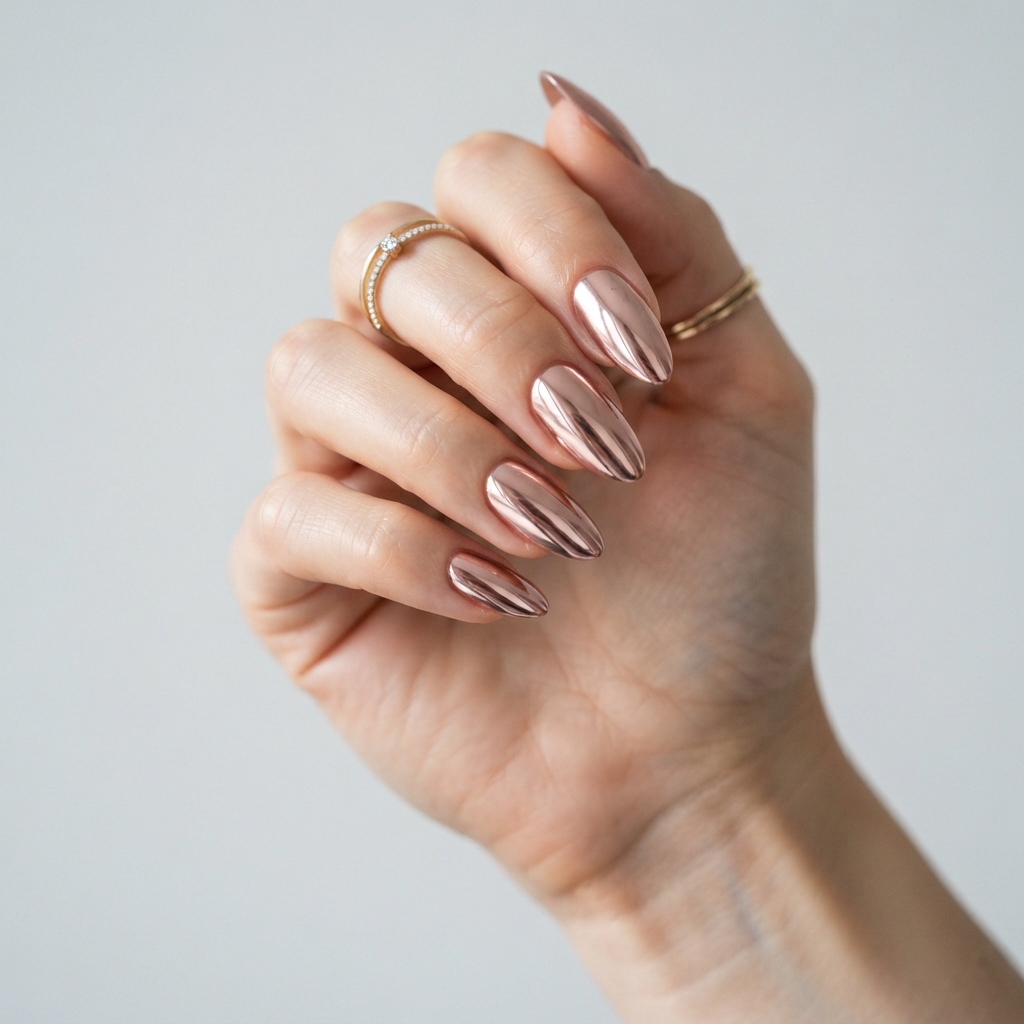 30 Rose Gold Nails Ideas: Creative Looks to Inspire Your Next Manicure 4 Rose Gold Chrome Nails Ideas