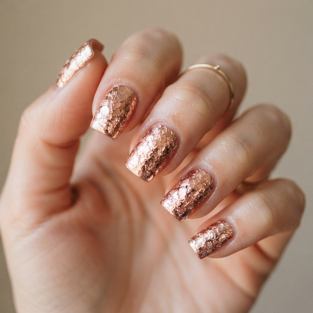 30 Rose Gold Nails Ideas: Creative Looks to Inspire Your Next Manicure 8 Rose Gold Foil Nails Ideas