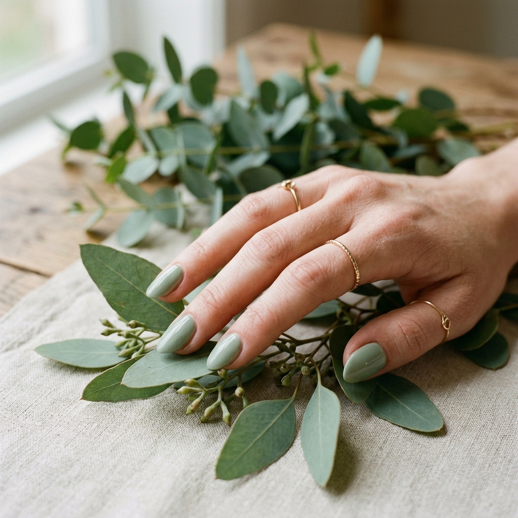 Sage Green Short Almond Acrylic Nails Ideas