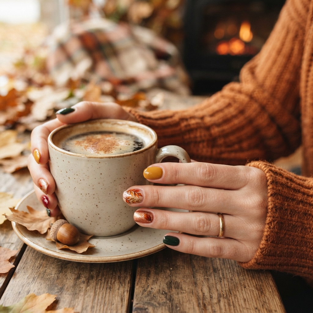 Best 30 Short Fall Nails Ideas for every mood and season 16 Short Round Fall Nails Ideas