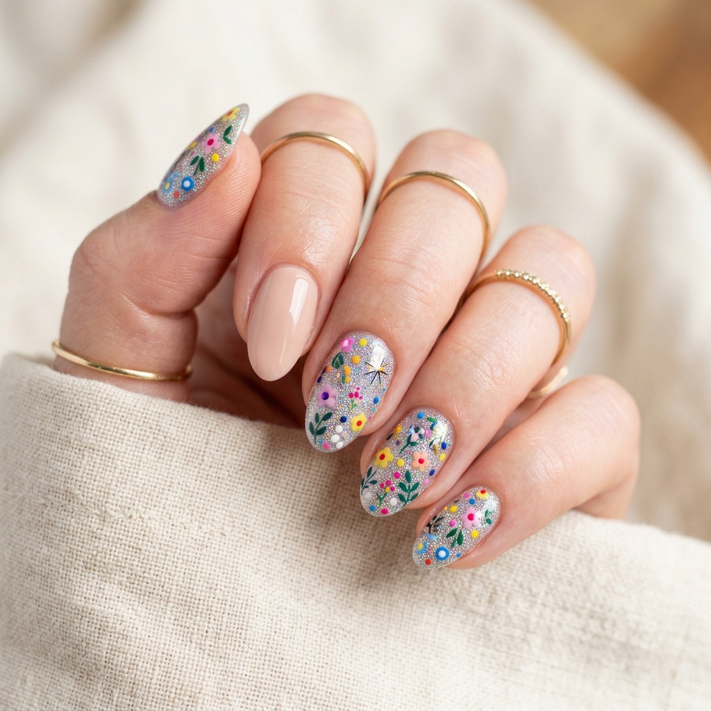 Mix and Match Accent Short Almond Acrylic Nail Ideas