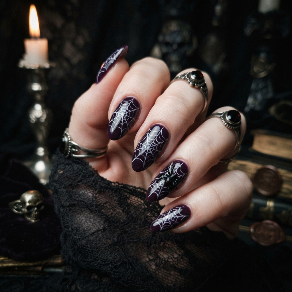 30 Simple Halloween Nails Ideas: Cute & Easy Spooky Nail Designs 5 Spider Web Simple Halloween Nails