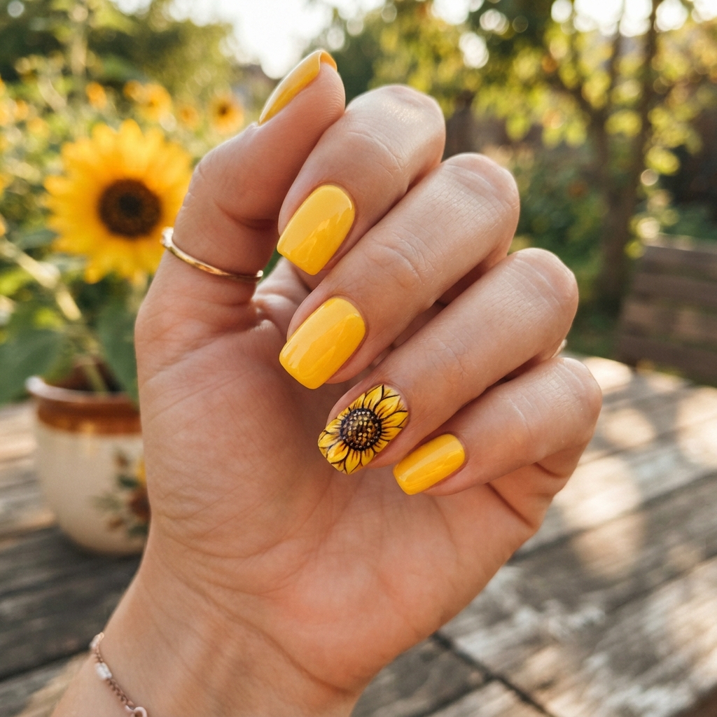 June Nails Ideas: 30 Fresh Looks to Try This Summer 26 Sunflower Nail Ideas