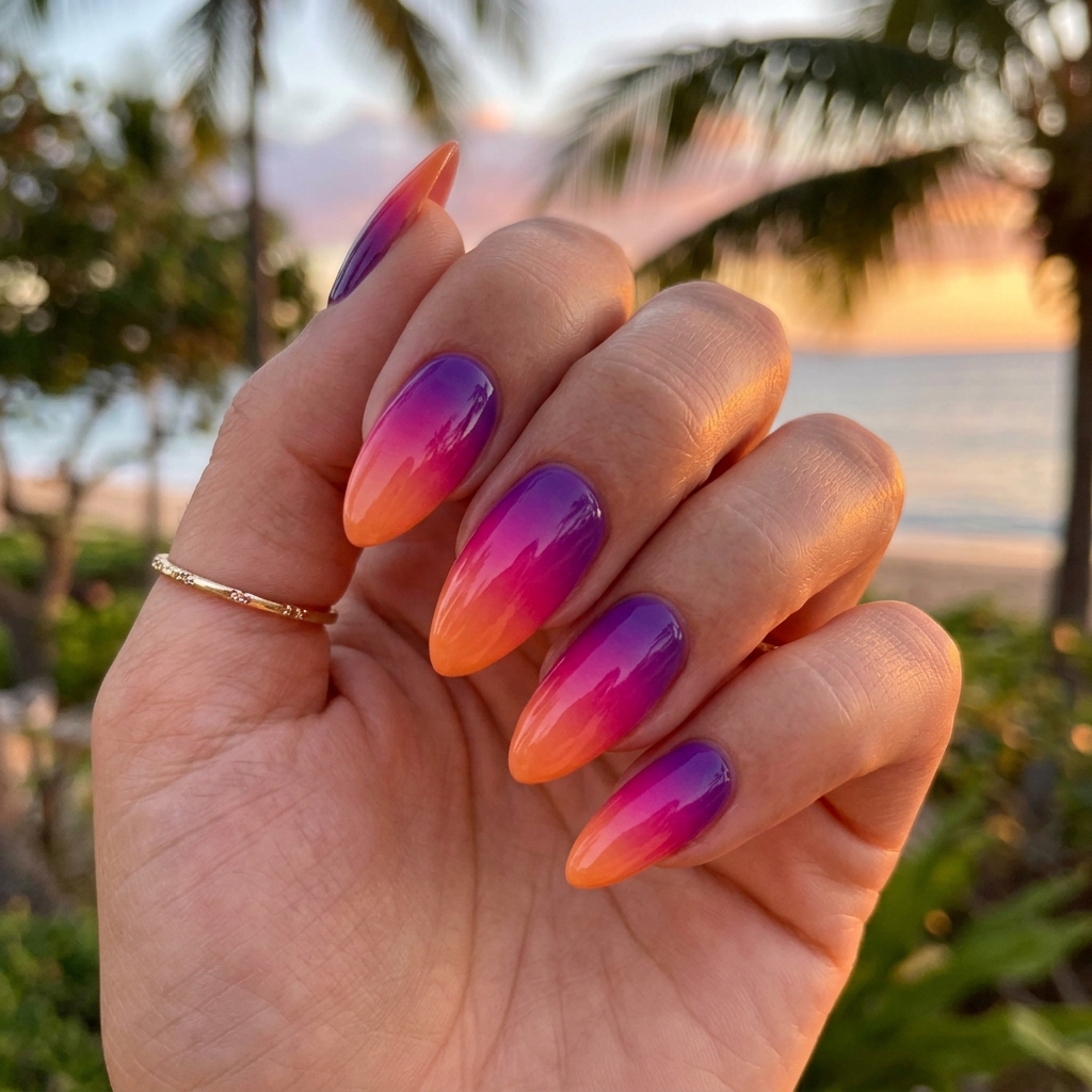 30 Tropical Vacation Nails Ideas: Your Ultimate Inspiration Guide 6 Sunset Gradient Nail Ideas