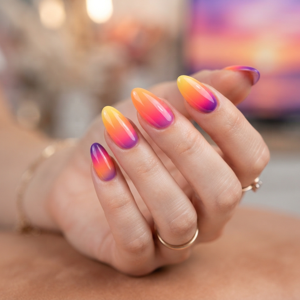 Cute Acrylic Nails Ideas: 30 Creative Looks to Inspire Your Next Manicure 14 Sunset Gradient Nail Ideas