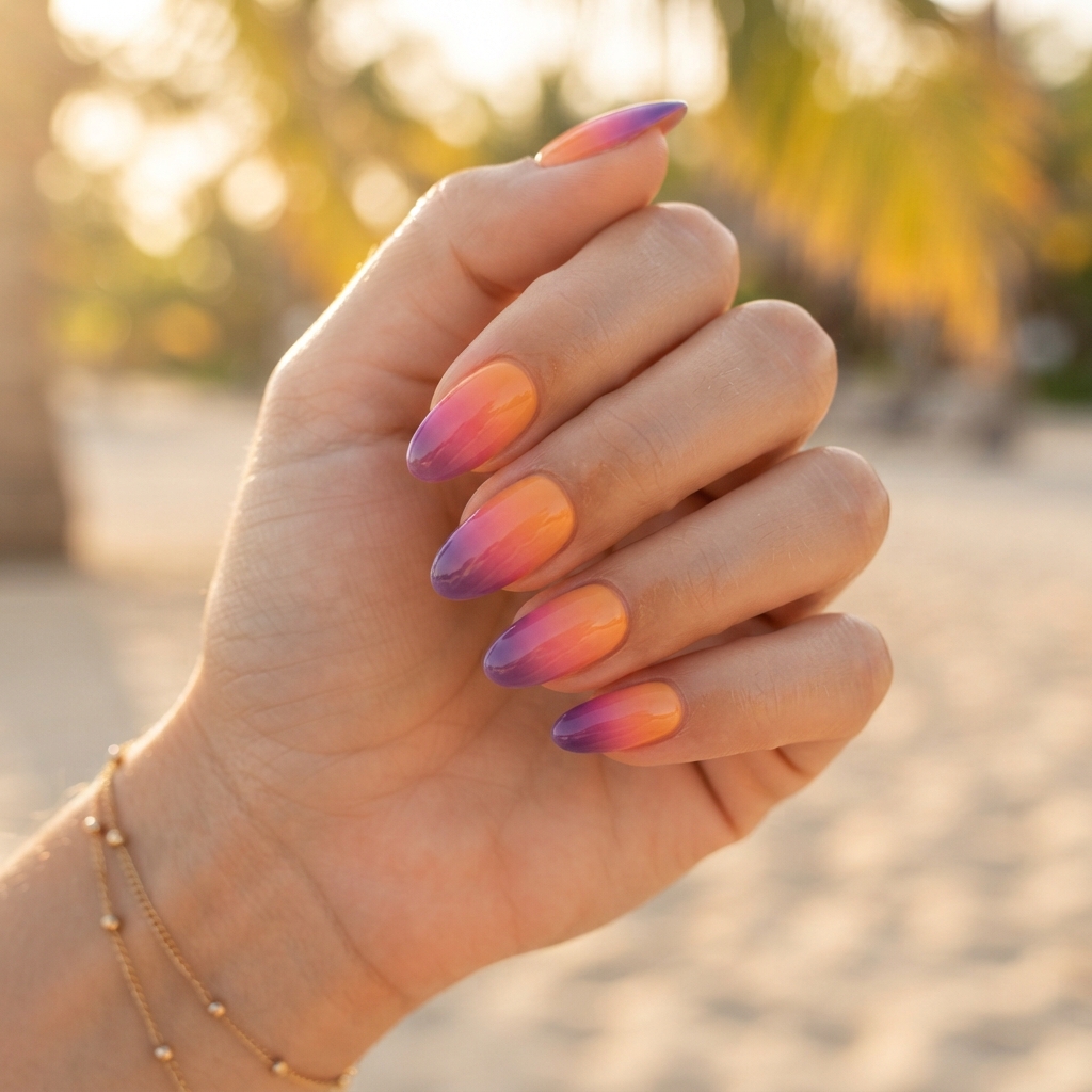 Best 30 Colorful Summer Nails Ideas for Every Vacation Vibe 2 Tropical Sunset Nail Ideas