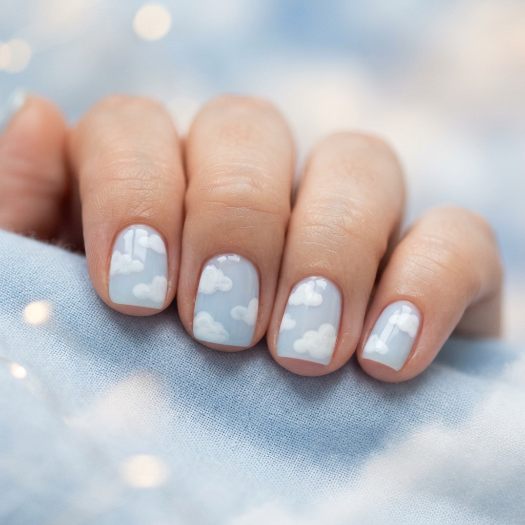 30 Short White Nails Ideas to Try This Season 20 White Cloud Nail Ideas