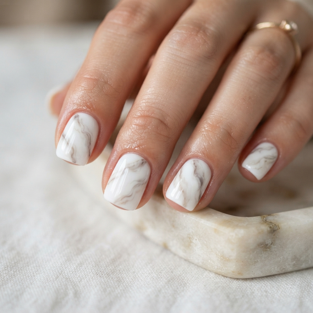 30 Short White Nails Ideas to Try This Season 4 Marble Short White Nails