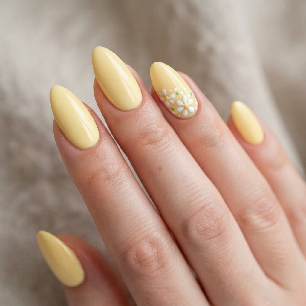 Pastel Yellow Daisy Nail Art Ideas