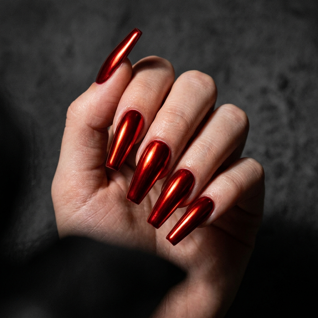 Blood Red Chrome Nails Ideas