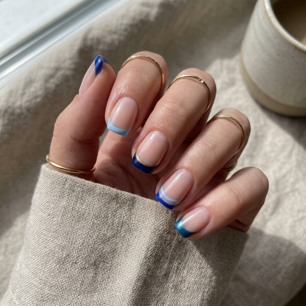 Blue French Short Nail Ideas