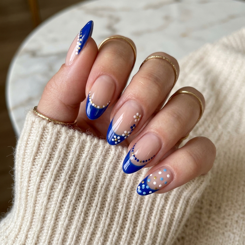 Blue French Tip with Dots Ideas