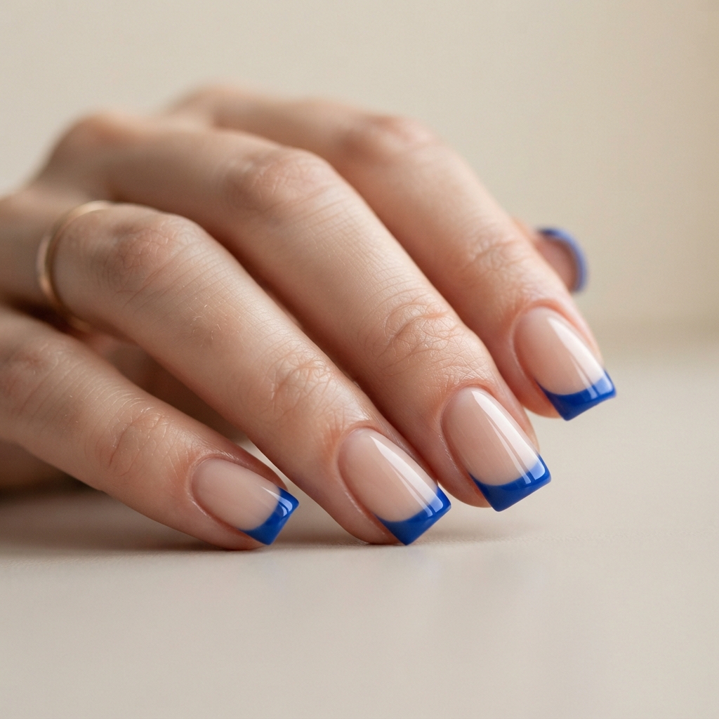 Blue French Square Nail Ideas