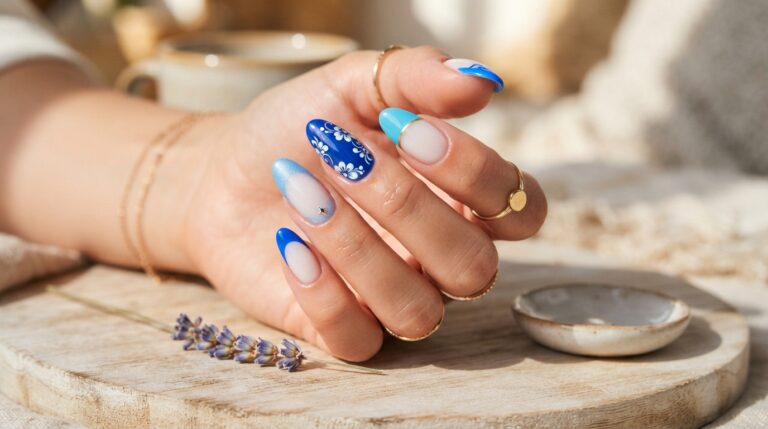 Blue French Nails