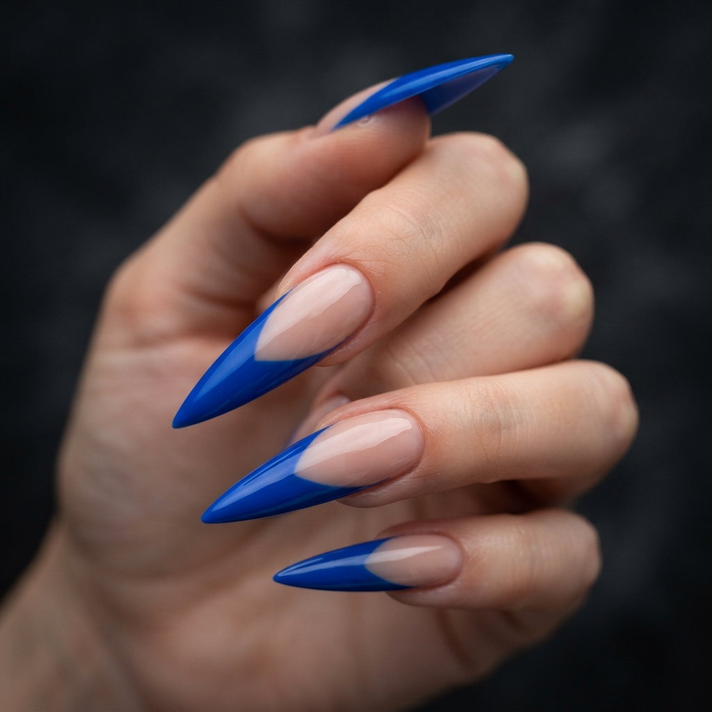 Blue French Stiletto Nail Ideas