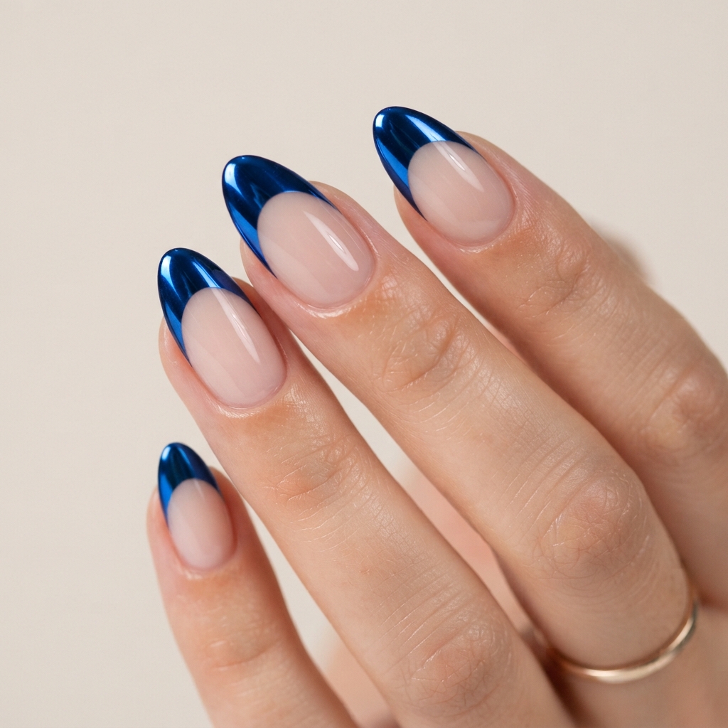 Blue Chrome French Tip Ideas