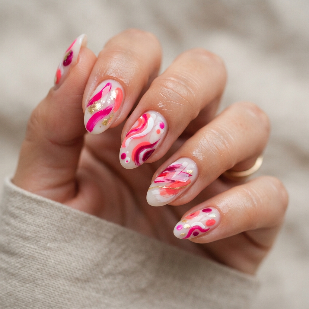 Best 30 Bright Pink Nails Ideas for Every Season and Style 26 Bright Pink Abstract Nail Ideas
