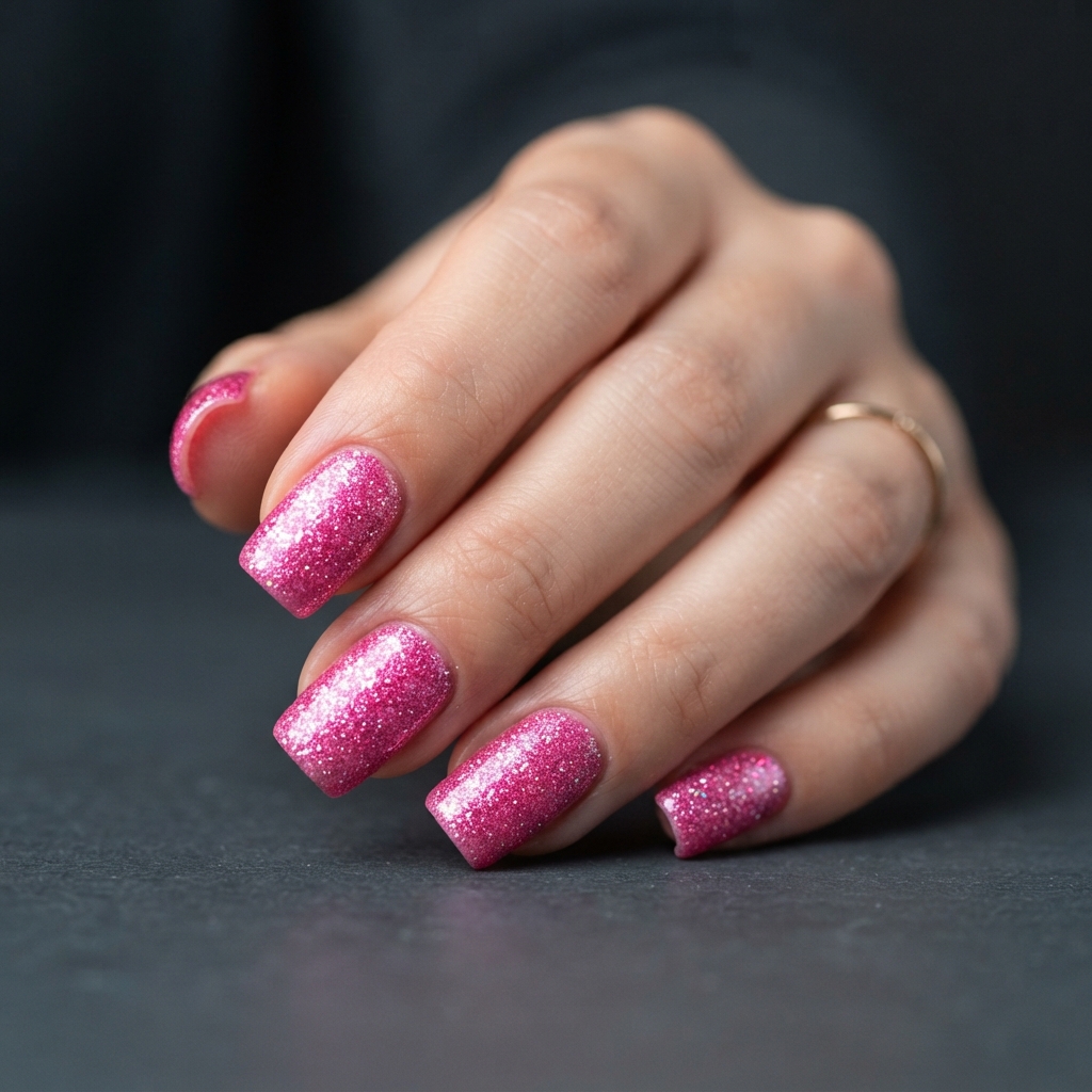 Best 30 Bright Pink Nails Ideas for Every Season and Style 7 Bright Pink Glitter Nail Ideas