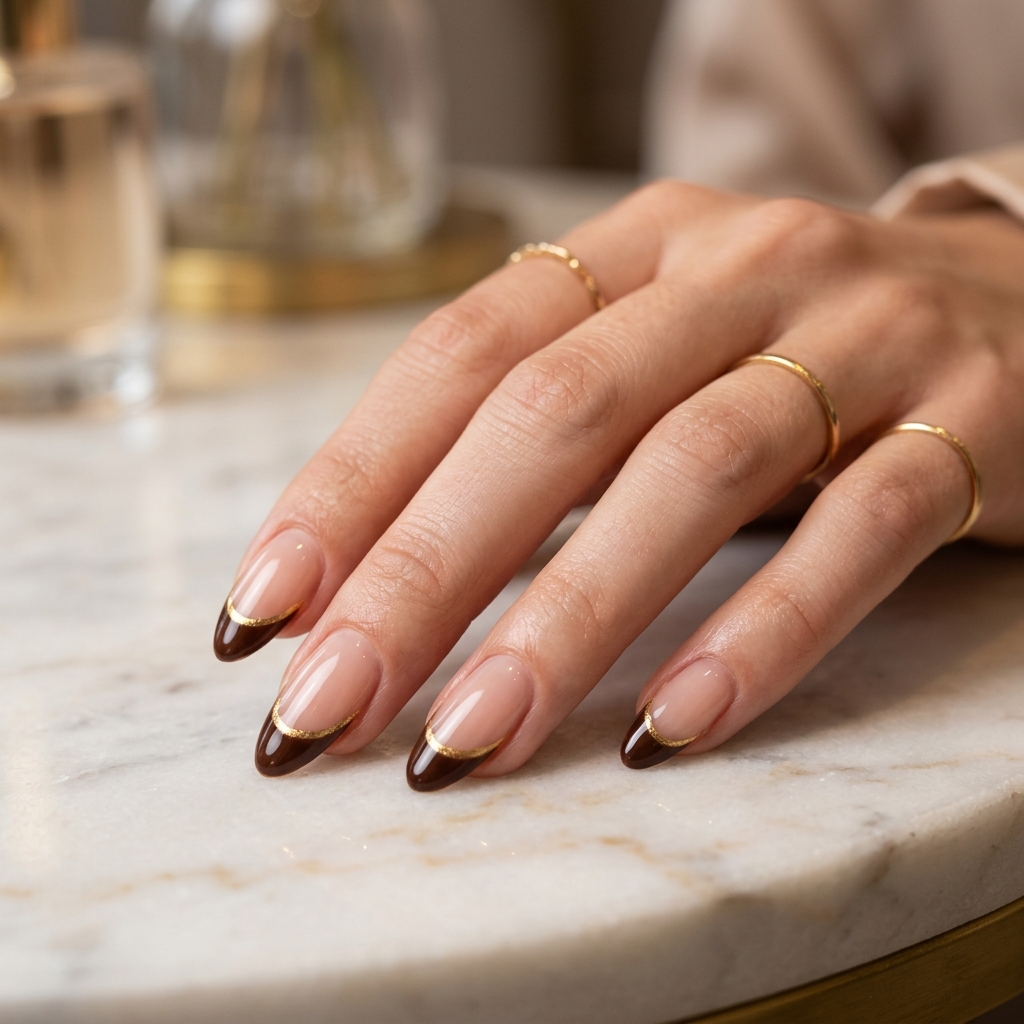 Brown and Gold French Tip Ideas