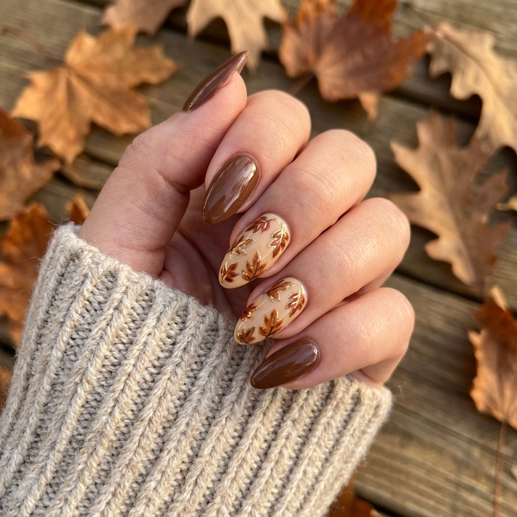 Brown Leaf Nail Art Ideas