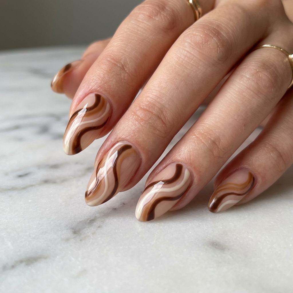 Brown Swirl Nail Art Ideas