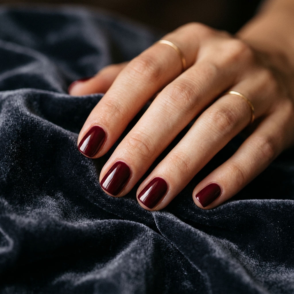 Deep Burgundy Short Nails Ideas