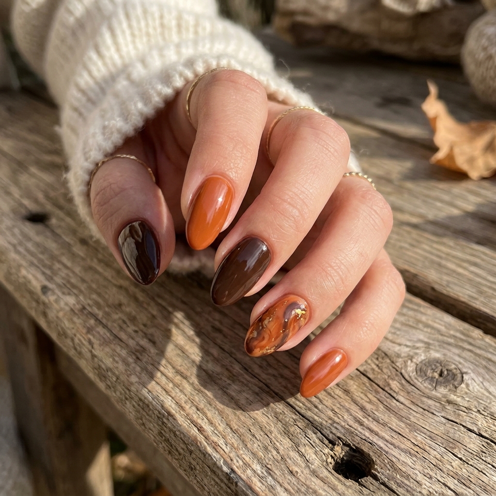 Burnt Orange and Brown Nail Ideas