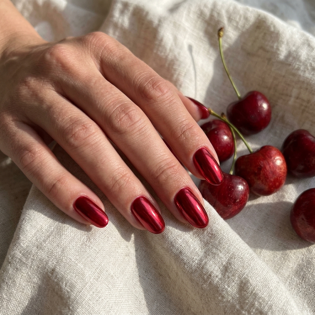 Cherry Red Chrome Nails Ideas