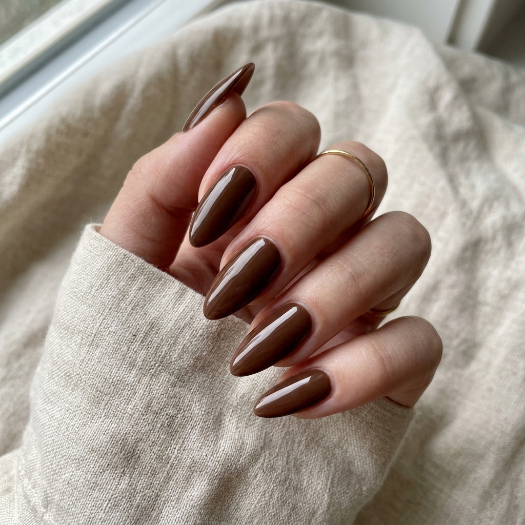 Chocolate Brown Almond Nail Ideas
