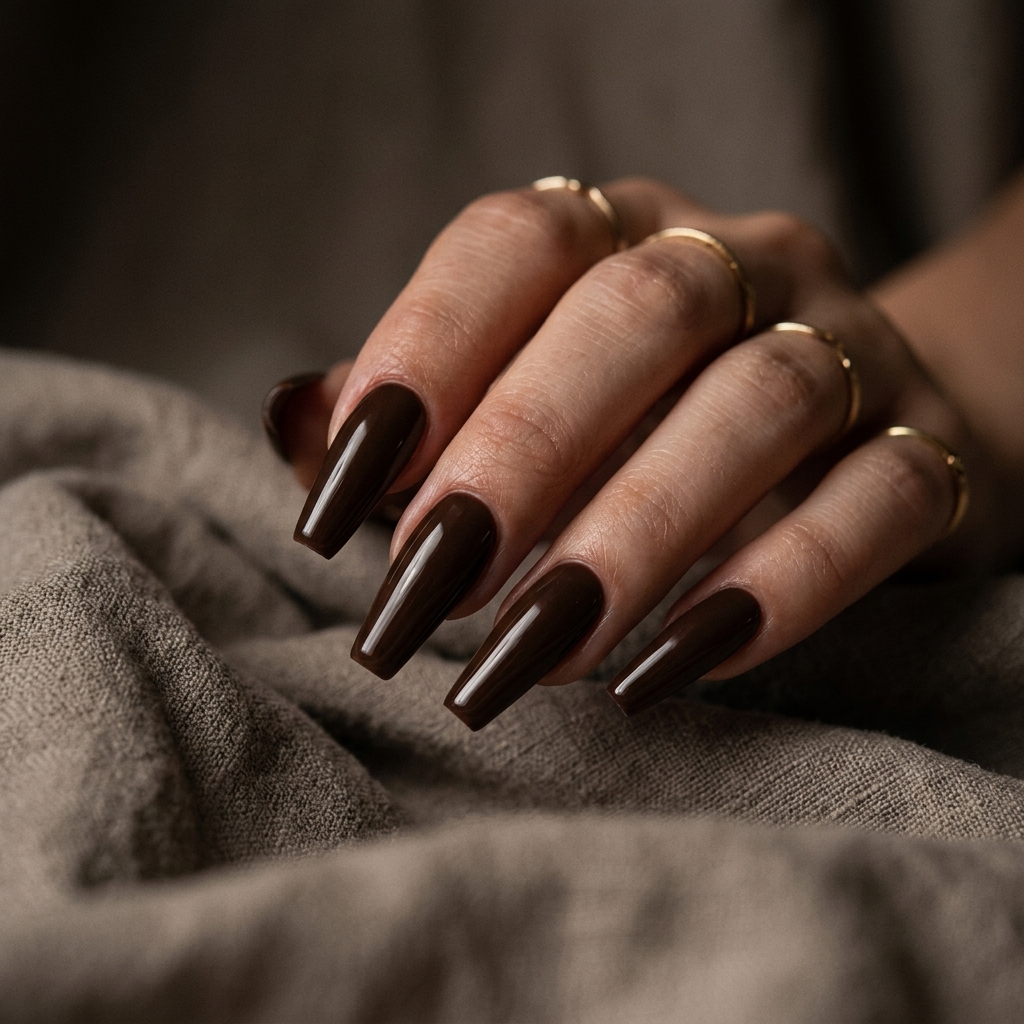 Espresso Brown Coffin Nail Ideas