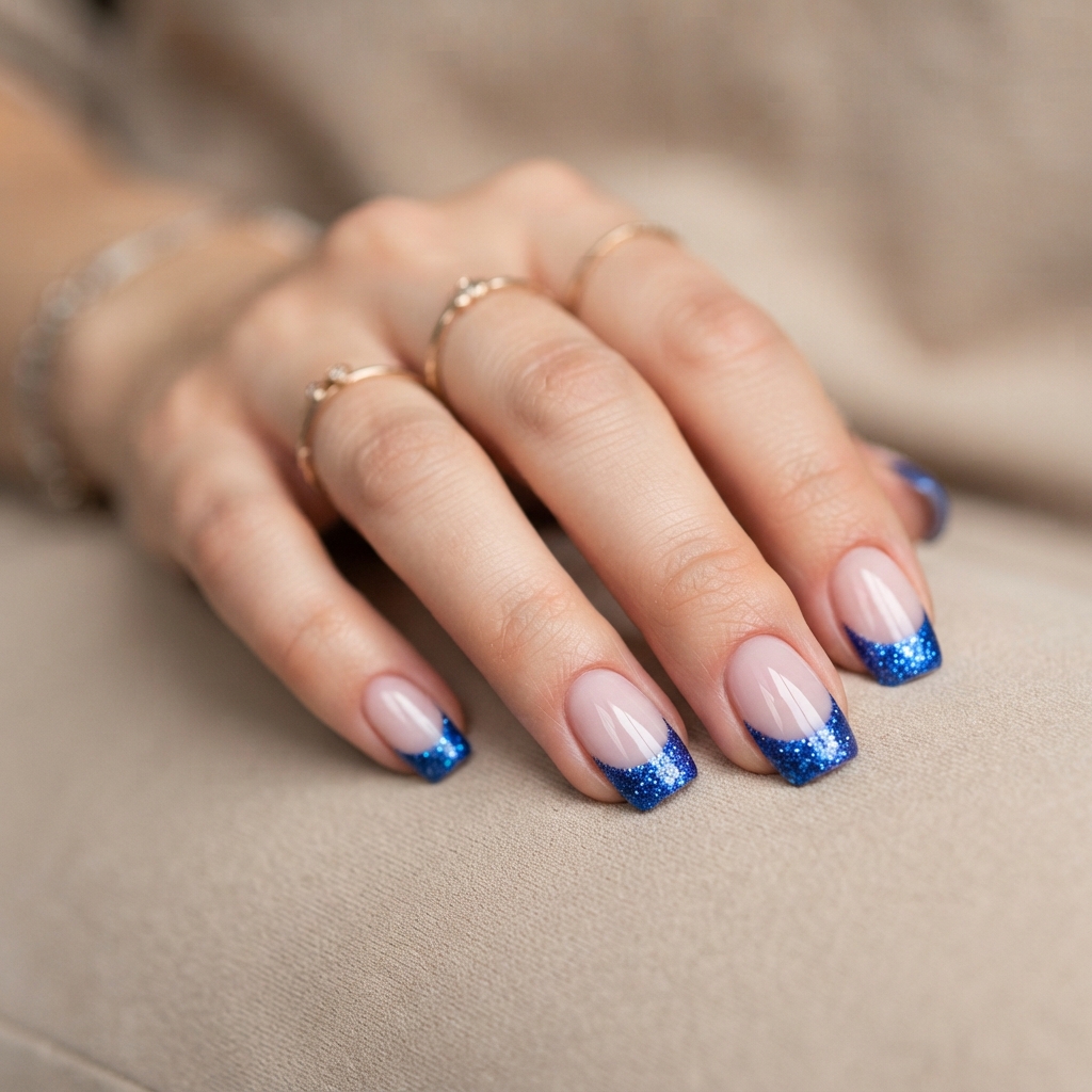 Glitter Blue French Tip Ideas