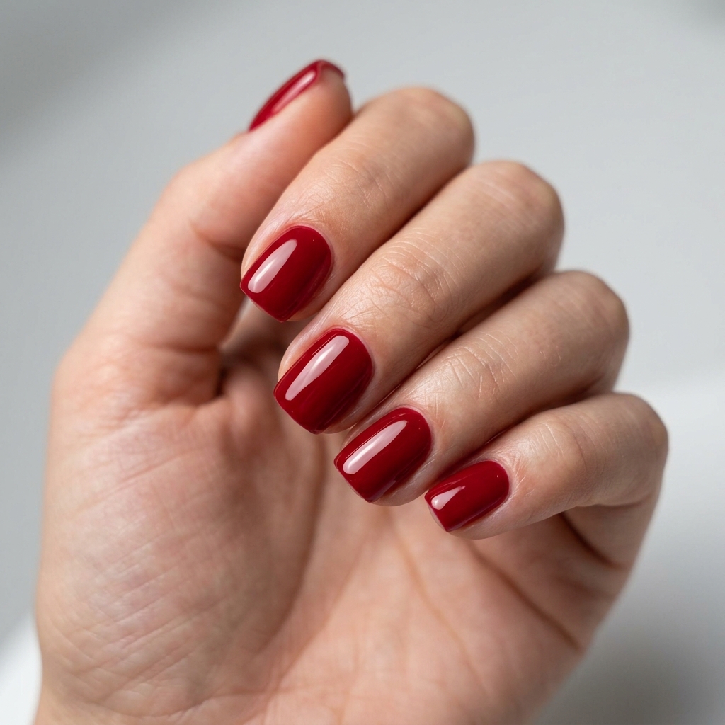 Glossy Short Red Square Nails Ideas