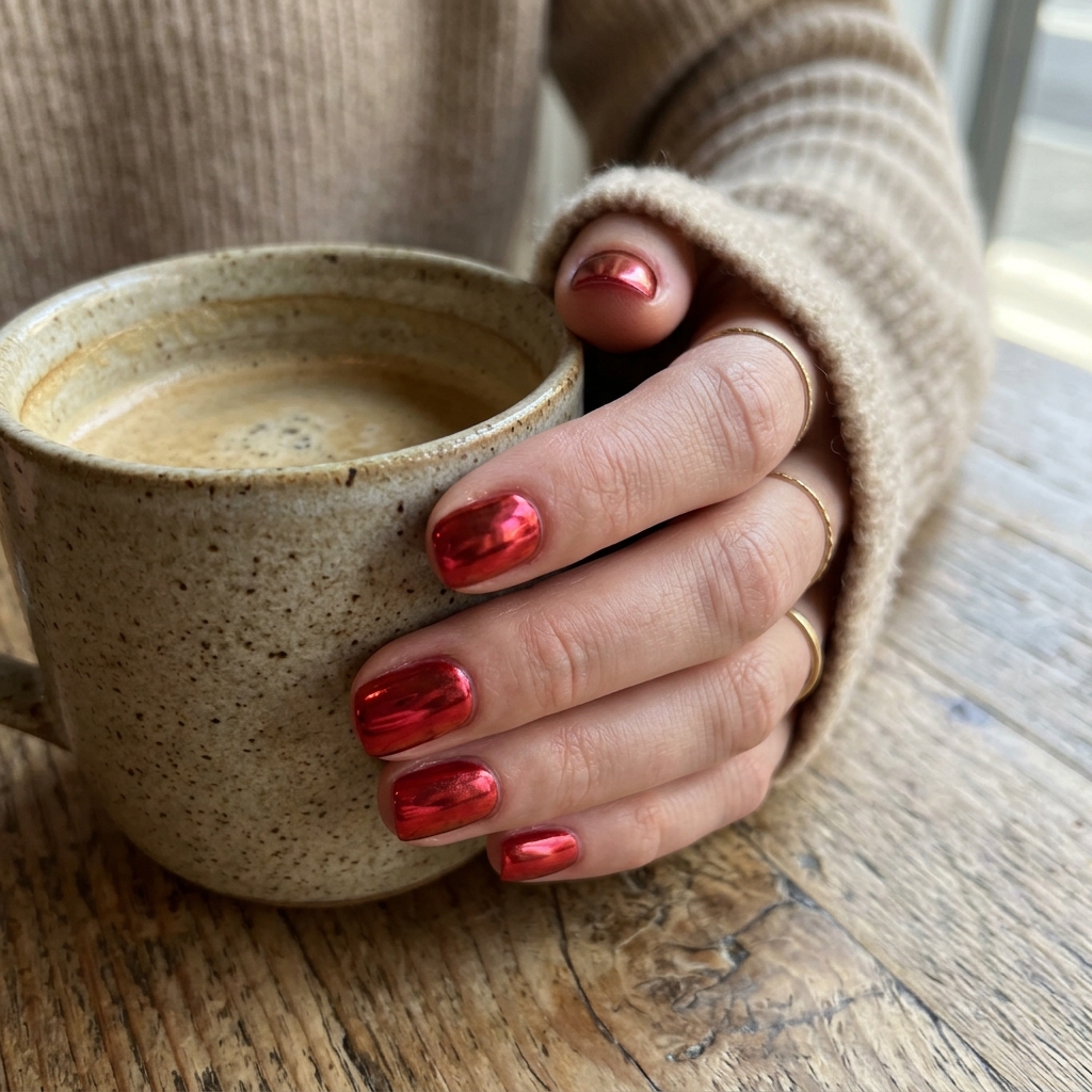 Short Red Chrome Nails Ideas