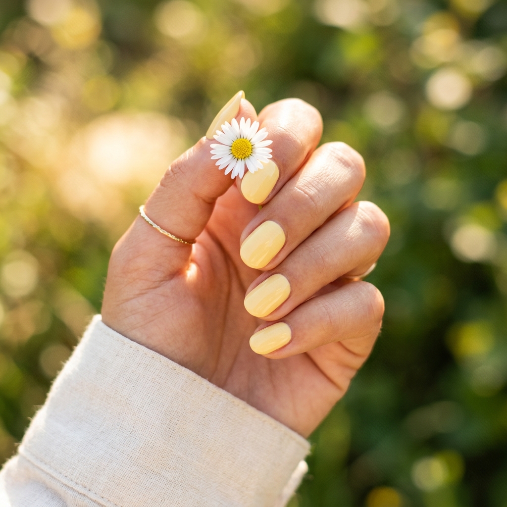 30 Solid Color Nails Ideas for a Fresh, Stylish Look 21 Butter Yellow Solid Color Nails Ideas