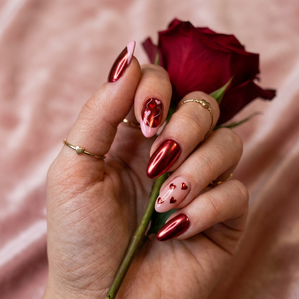 Red Chrome Valentine Nails Ideas