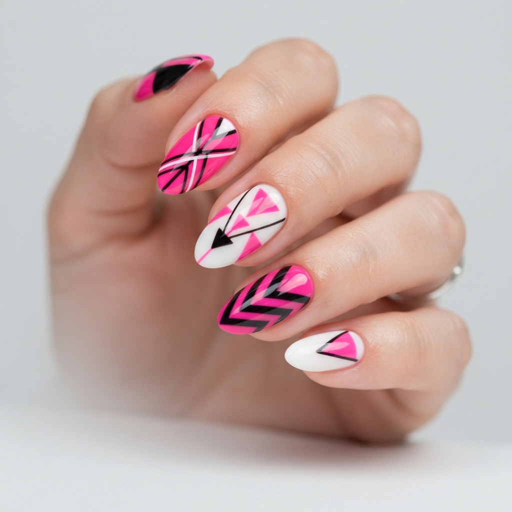 Best 30 Bright Pink Nails Ideas for Every Season and Style 19 Hot Pink Geometric Nail Ideas