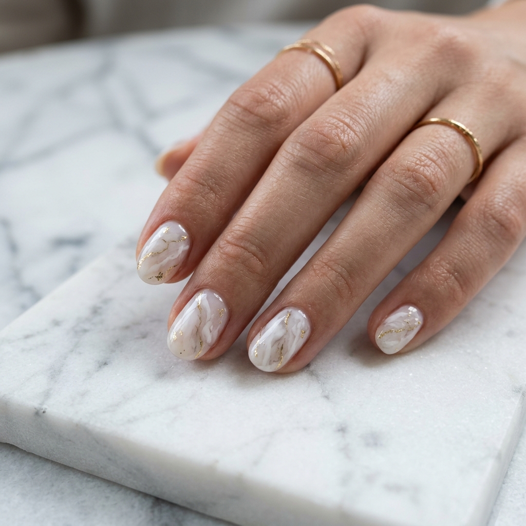 30 Short oval nails ideas: Creative Designs to Inspire Your Next Manicure 16 Marble Effect Short Oval Nails Ideas
