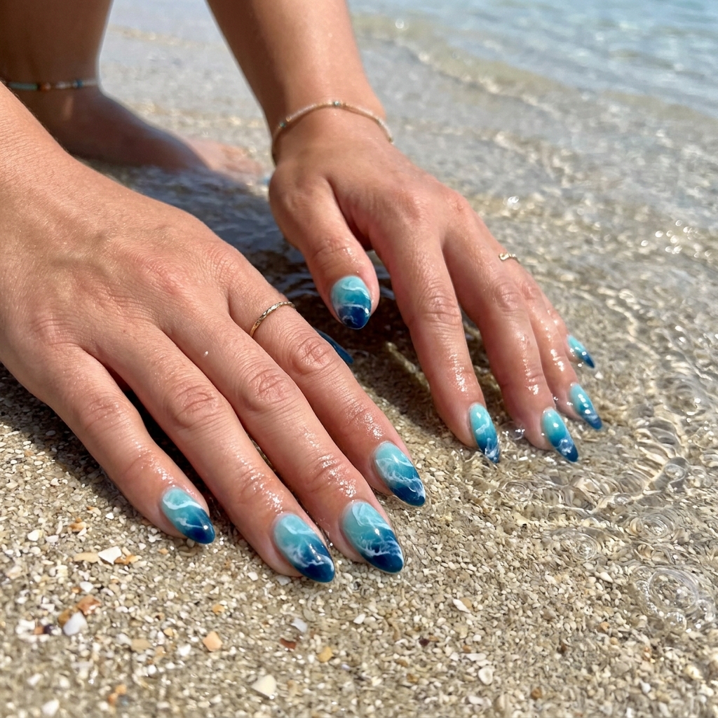 August Nails Ideas: 30 Fresh Looks to Inspire Your Next Manicure 7 Ocean Blue Beach Nail Ideas